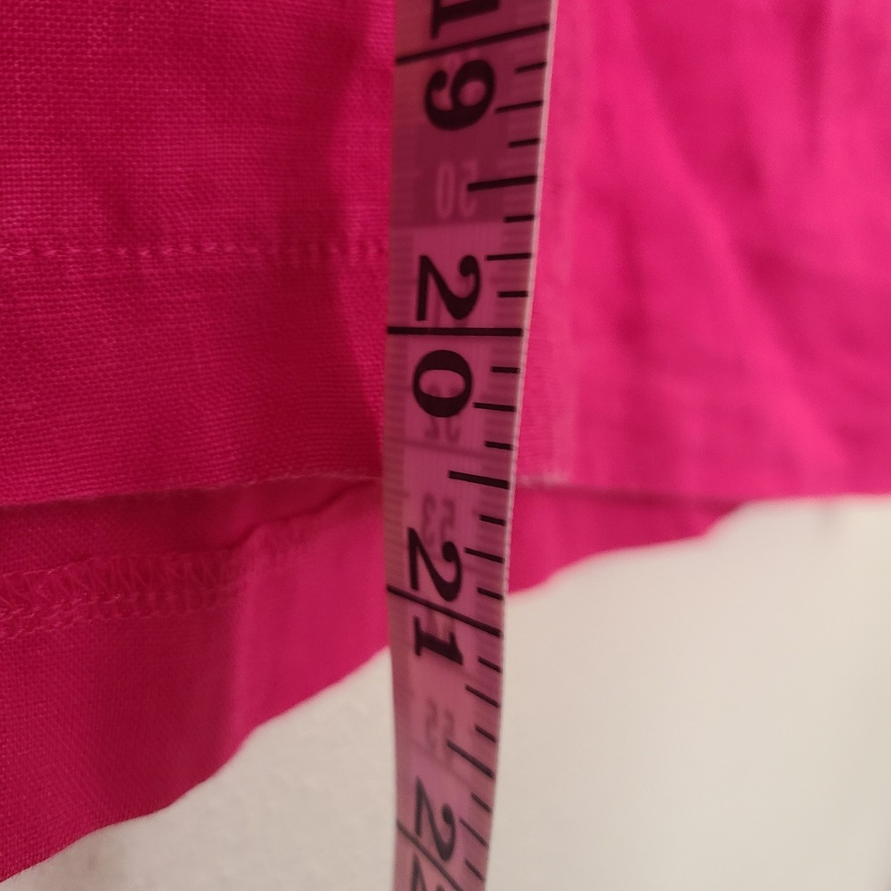 Kensie 100% Linen Hot Pink MEDIUM Button Detail Short Sleeve Top Blouse Bright M - Picture 6 of 9